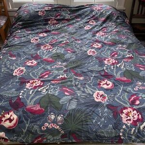 IKEA Filodendron Blue Pink Floral bird Queen Comforter Duvet Cover